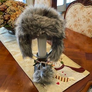 Icing Gray, And Black Faux Eskimo Hat NWT